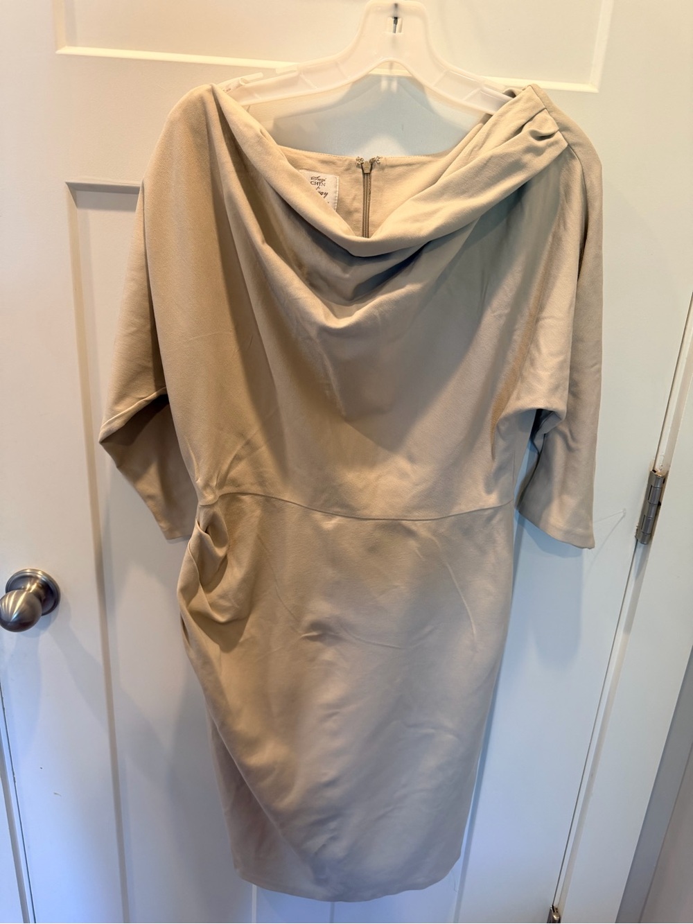 Suzi Chin Maggy Boutique Size 12 Taupe Draped Cowl Neck Dress